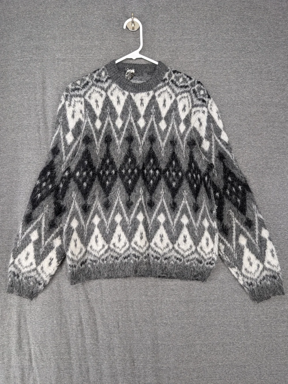 Men's Patterned Gray Crewneck Sweater